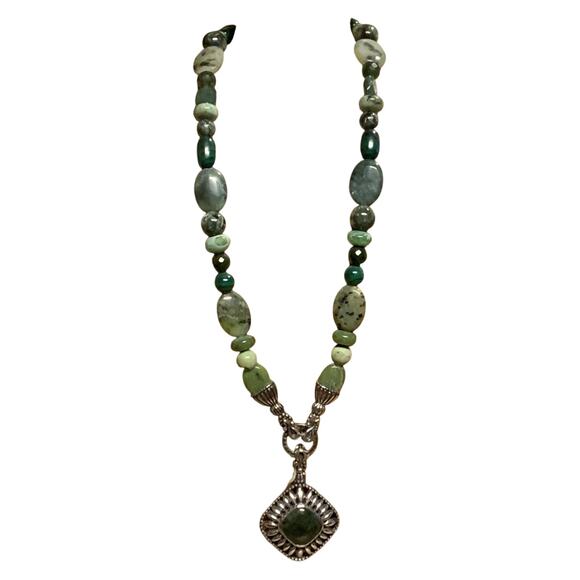 Carolyn Pollack Necklace & Pendant Set Multi Kinds of Green Stones & Shades - Picture 1 of 13